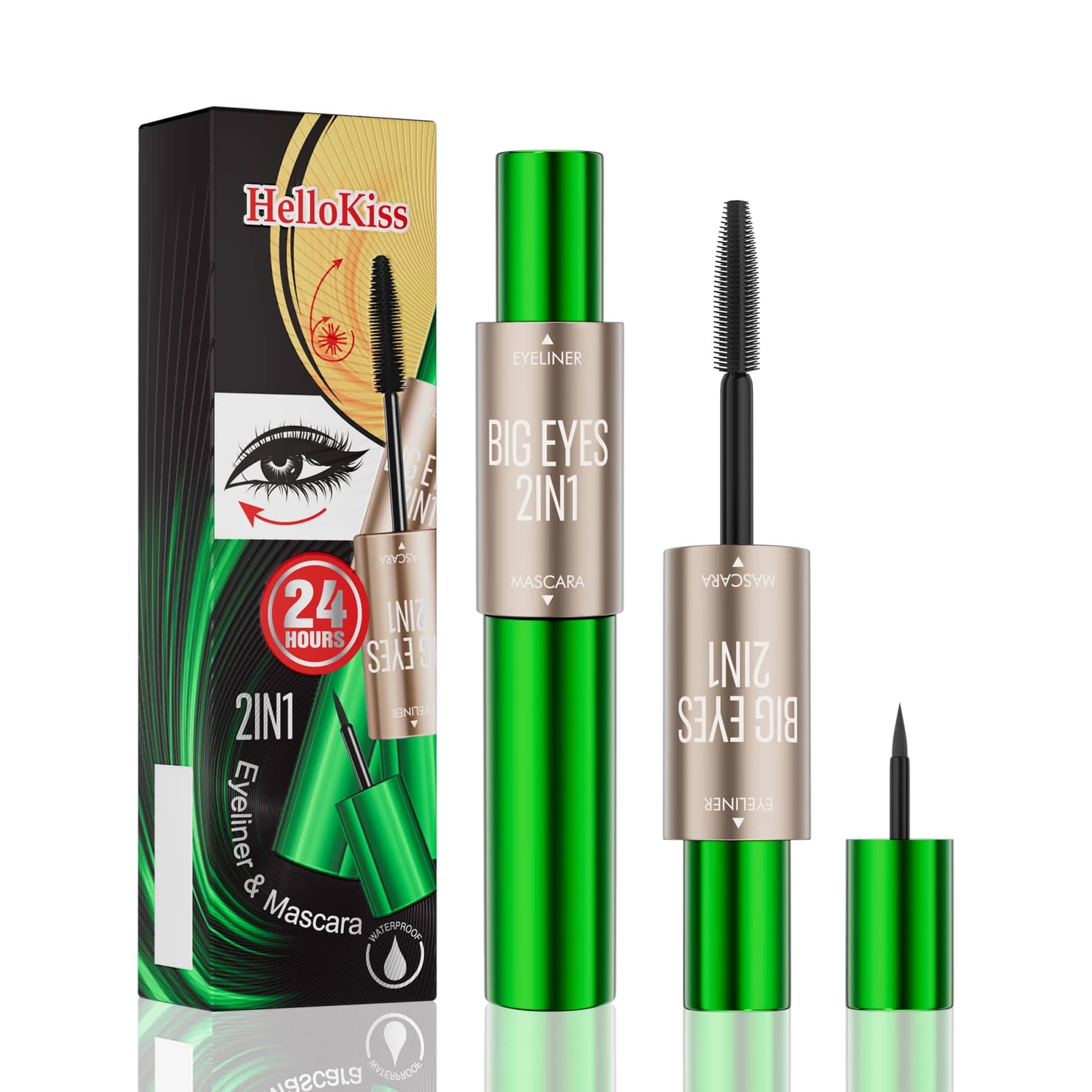 Mascara due in uno + eyeliner waterproof a lunga tenuta, effetto curling, anti-sbavature