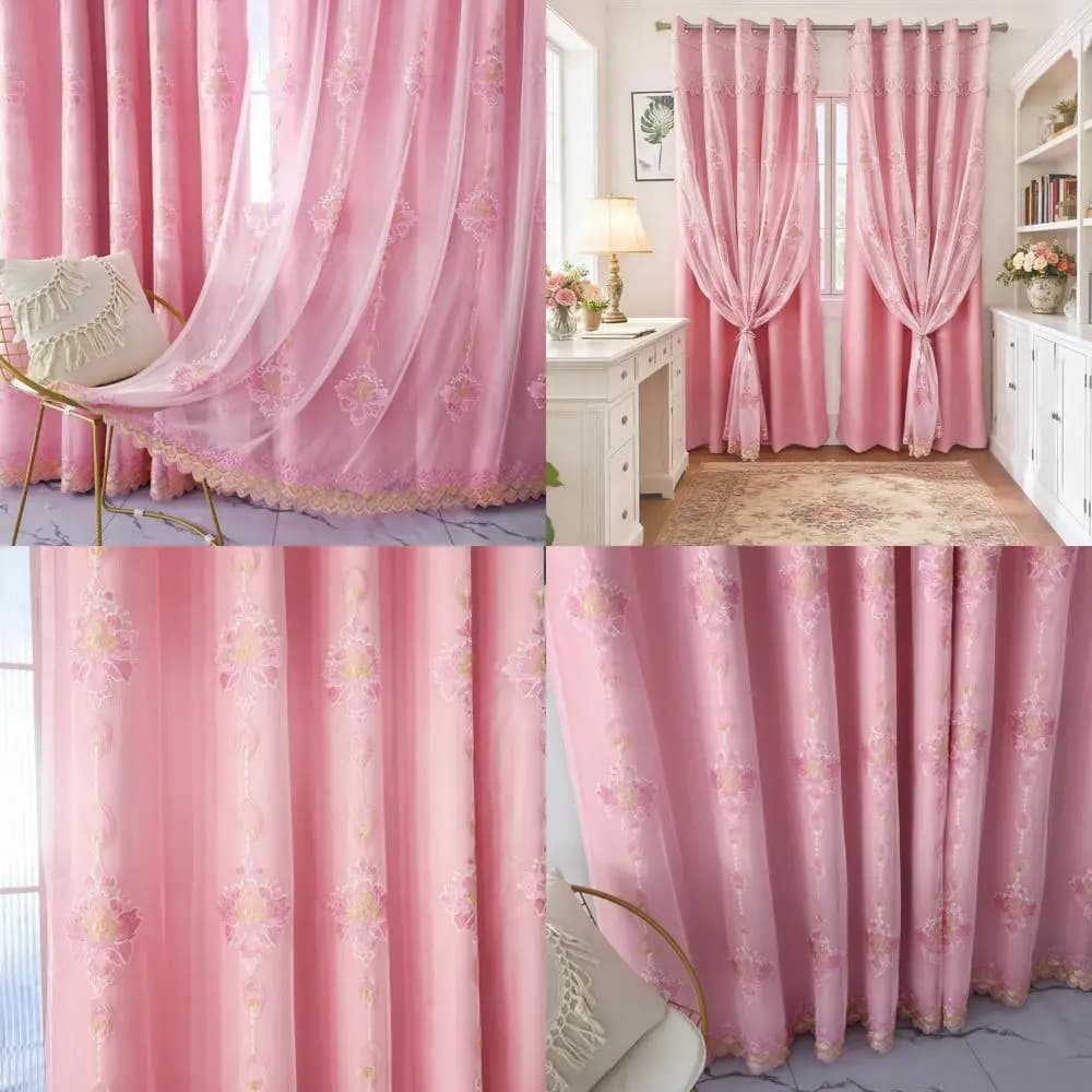 Tende oscuranti europee di lusso con ricamo e mantovana, rosa, 59x90 per soggiorno, camera da letto, balcone