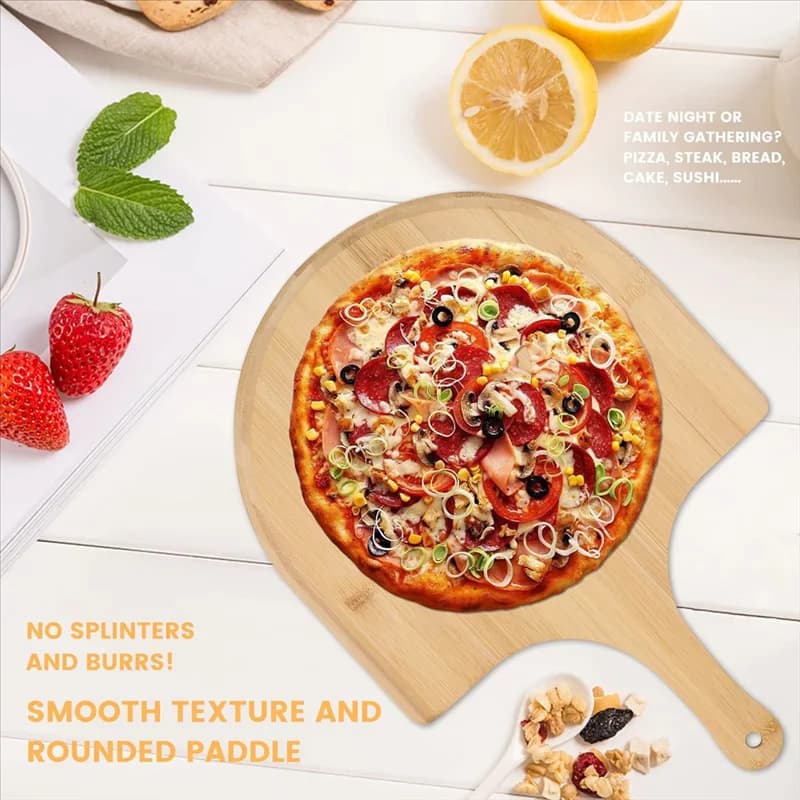 AT02-Bamboo Pizza Peel Baking Tool Tagliere per pizza in legno con comoda maniglia Tagliere per sbucciare la pizza