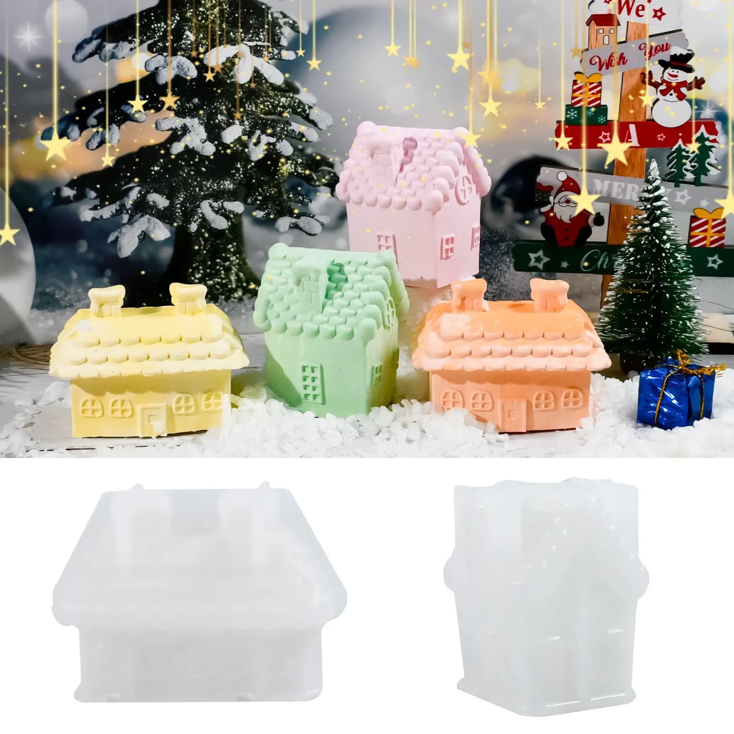 Stampo in silicone per casa di Natale 3D Casa di neve Decorazione desktop per la casa Candela fai da te Aromaterapia Cake Topper Stampo in resina epossidica