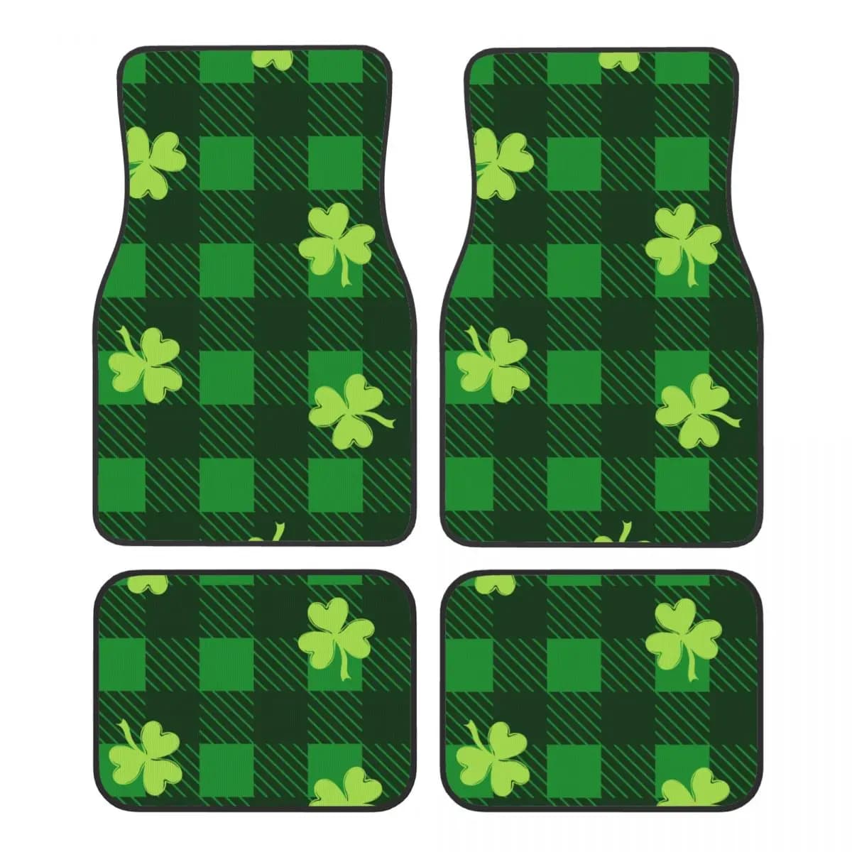 Tappetini per Auto a Quadrifoglio per il Giorno di San Patrizio, Tappetini Antiscivolo per Tutte le Stagioni, Set Completo di Accessori per Auto
