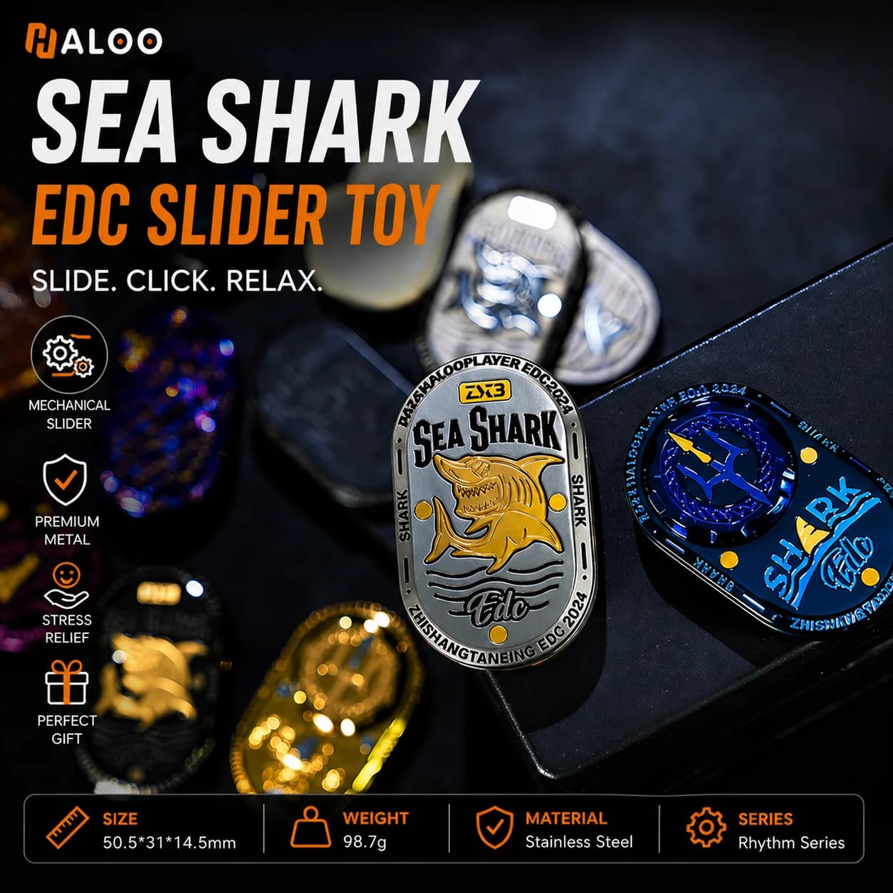HalooPlayer Sea Shark Fidget Toy, Spinner in Metallo Antistress, Giocattolo per Alleviare Ansia e Stress, Adatto per l'Autismo