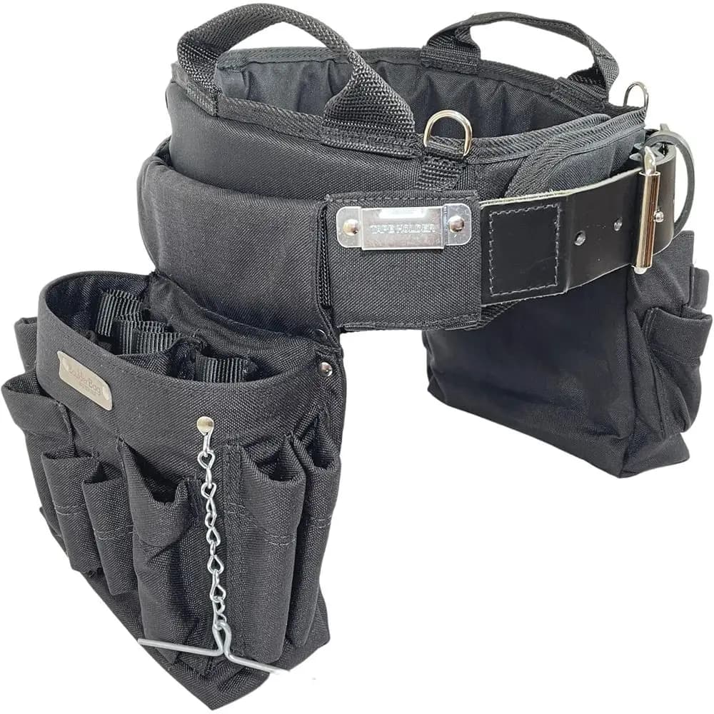 Cintura Porta Attrezzi Premium MAX per Elettricisti con Supporto Lombare Comfort, Fibbia in Pelle, Resistente, Nera, 3XL, Adatta per Girovita 49-56 Pollici