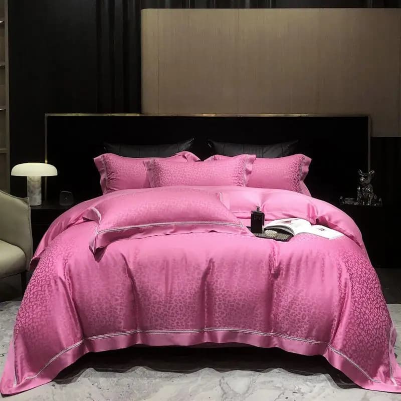 800TC Lyocell Cooling silky rose leopard jacquard set luxury bedding duvet bed sheet/sheet with pillow corners 4 pieces