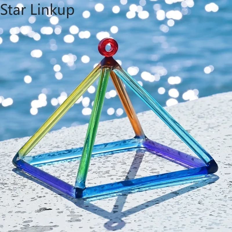Star Linkup Colorful Quartz Crystal Merkaba Singing Pyramid, Chakra‑Balancing Sound Healing Percussion Instrument With Mallet Stick for Yoga Meditation and Spiritual Relaxation