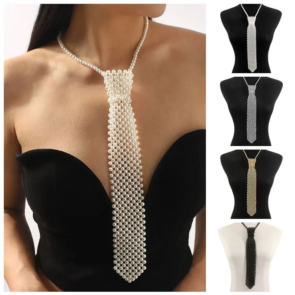 Stile coreano Draweye Perle Cravatta Collana lunga Girocollo Iperbole Cravatta in cristallo Collares Abbigliamento Cravatta Collana Catena clavicola