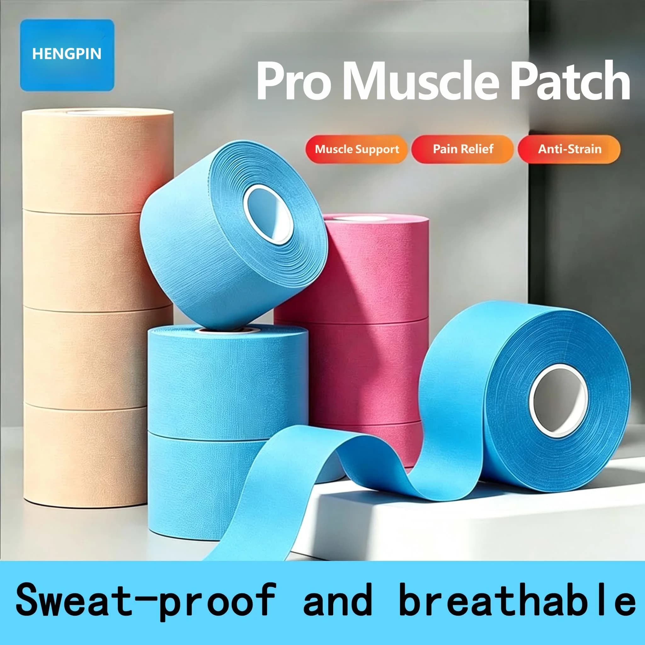 Kinesiology SportsTape Sweat‑proof Breathable Cotton Elastic Muscle Patch Knee Ankle Shoulder Support Bandage Comes with Scissor