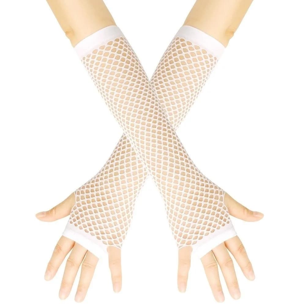 Simple Solid Color Fishing Net Gloves Fingerless Punk Mesh Gloves Half Finger Long Long Gloves Costume