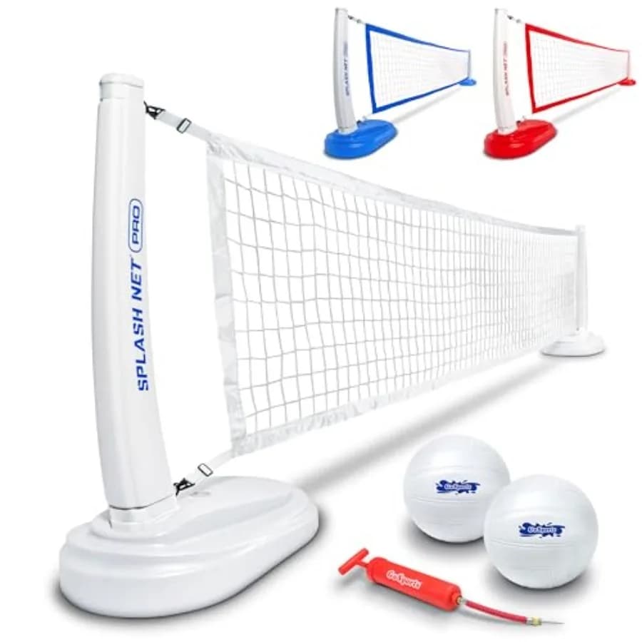 Rete da Pallavolo Splash Net PRO per Piscina - Rossa, Bianca o Blu - Include 2 Palloni da Pallavolo Acquatici e Pompa