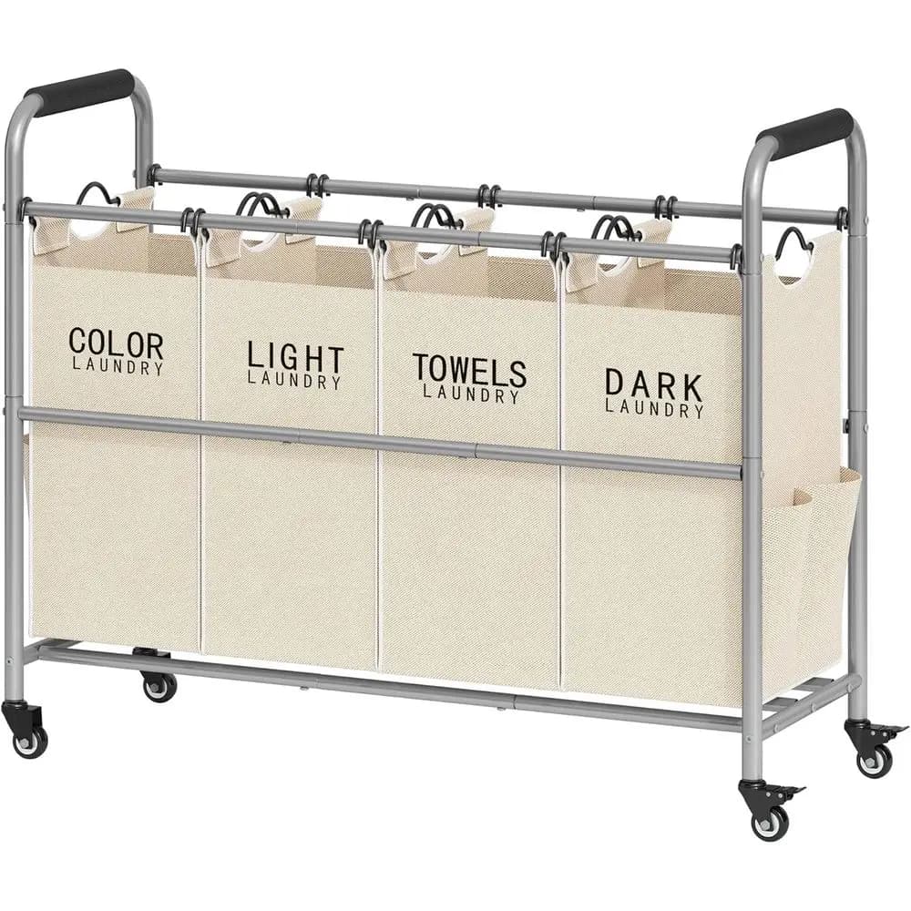 Trolley 4 Sections with Wheels and Removable Bags, Beige