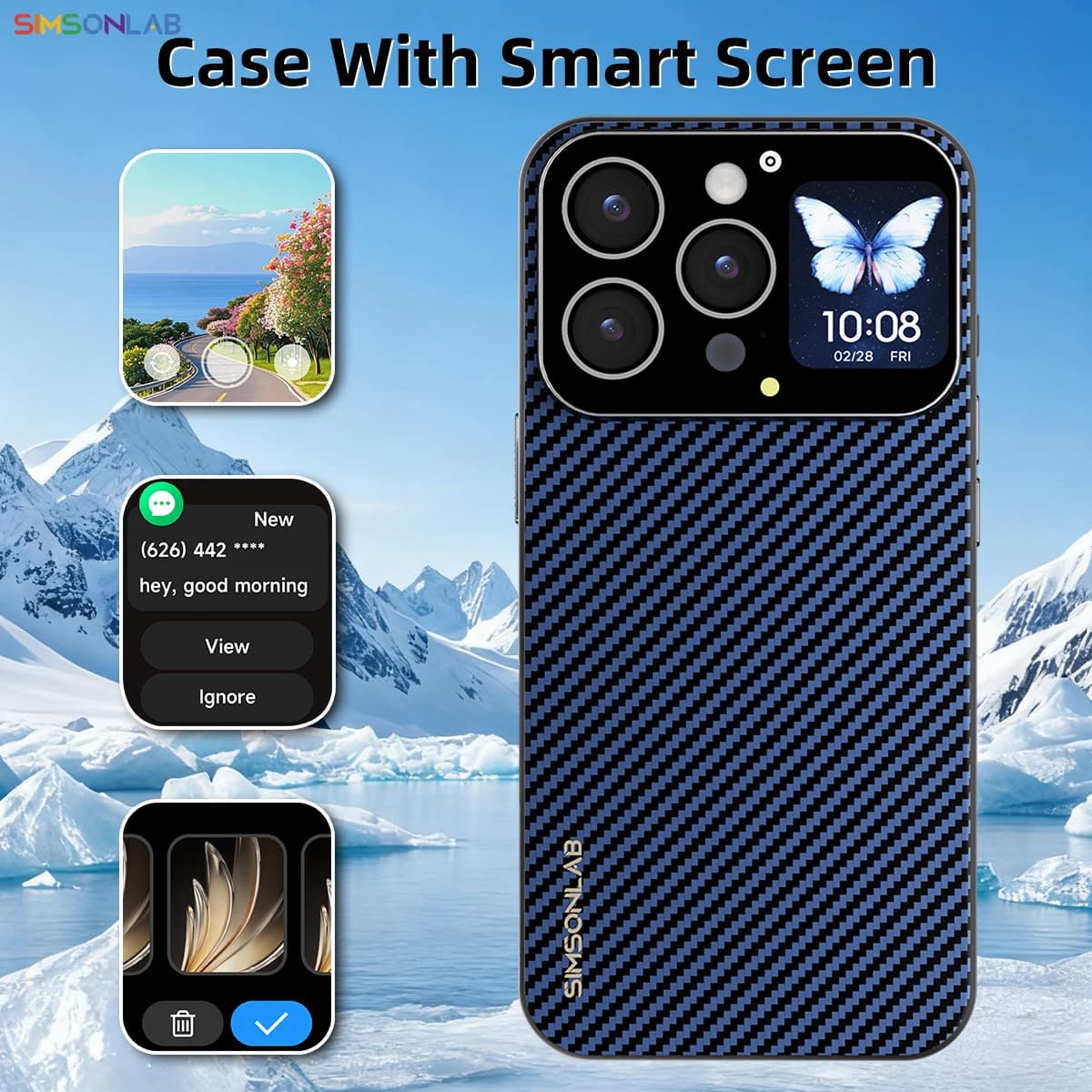 New smartphone case with window screen from 1.83 inch Selfie Forecast Custom Photo/video Background Push Message for Apple iPhone Gift