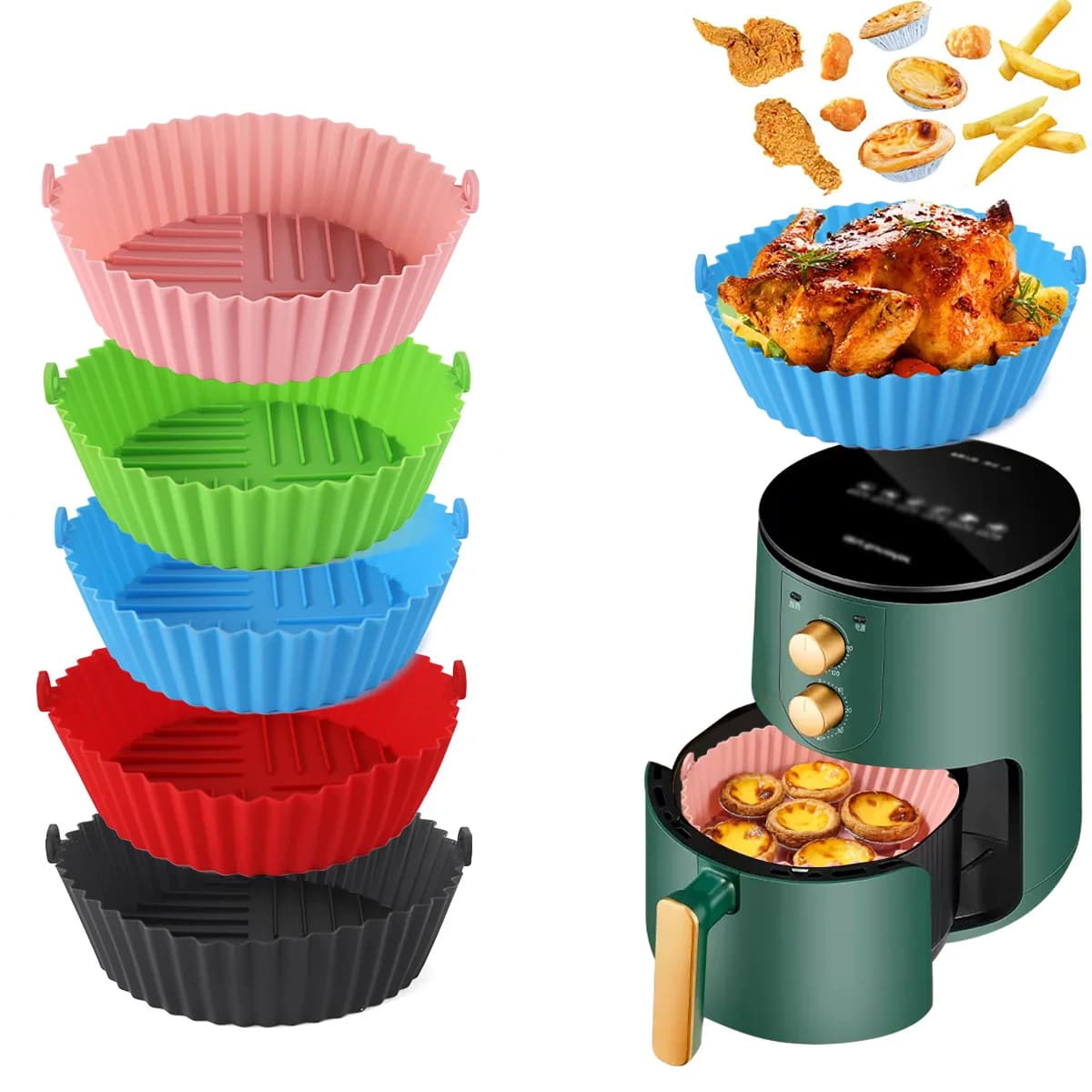 1 round silicone tray for air fryer, high temperature resistant silicone folding tray, easy to clean oven mat