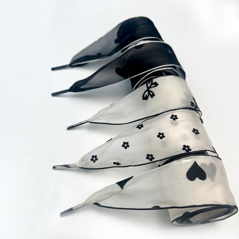 Lacci per Scarpe in Seta Stile Principessa, Lacci alla Moda con Fiori e Pois, Accessori per Sneakers 80/100/120/140CM