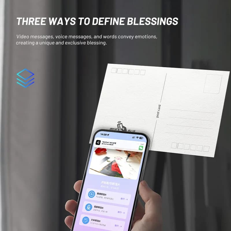 Cartoline abilitate NFC Video interattivo/Voce/Testo condivisione Biglietti d'auguri intelligenti Regali personalizzati Marchio