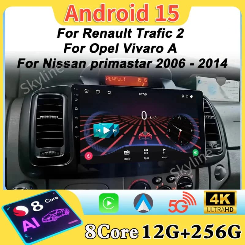 Autoradio Android 16 per Renault Trafic 2, Opel Vivaro A, Nissan Primastar 2006-2014, sistema Smart Car con touchscreen e Wi-Fi