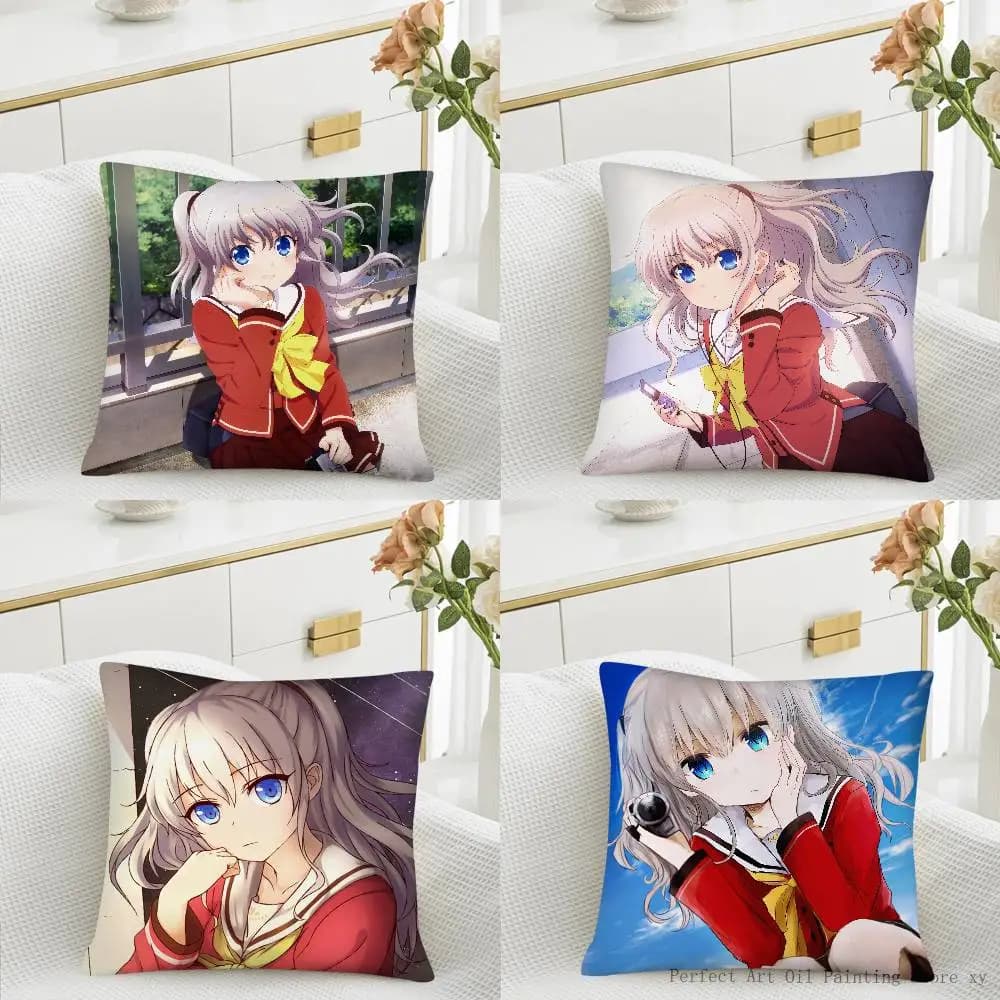 Anime Nao Tomori Charlotte Pillow Case Fashion Square Pillowcase Bedroom Sofa Room Ins Decoration Leisure Cushion Cover