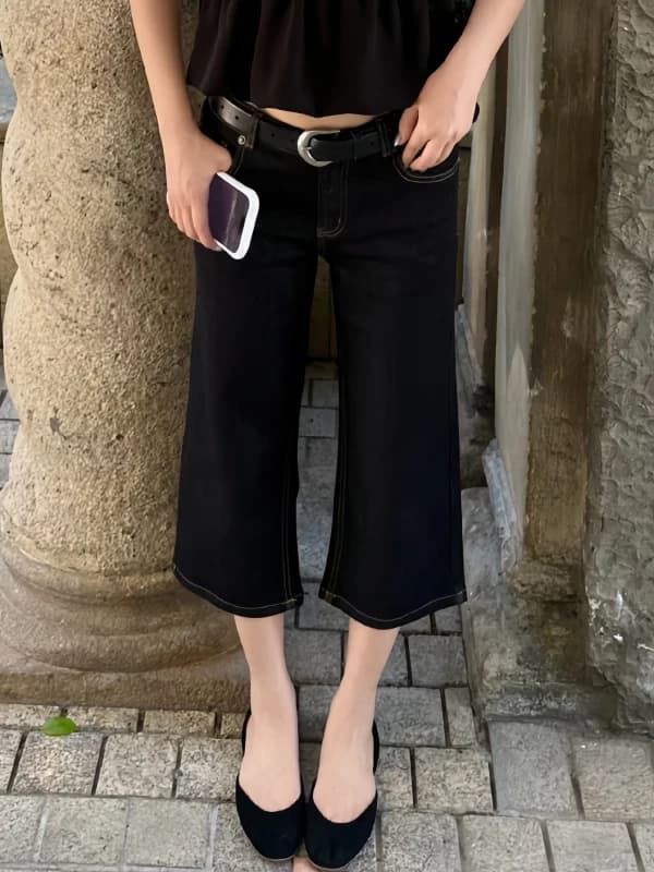 Retro American Black Bell Bottom Jeans Women Summer Spicy Tight Straight Leg Denim mid Length Shorts Low Waist Jeans
