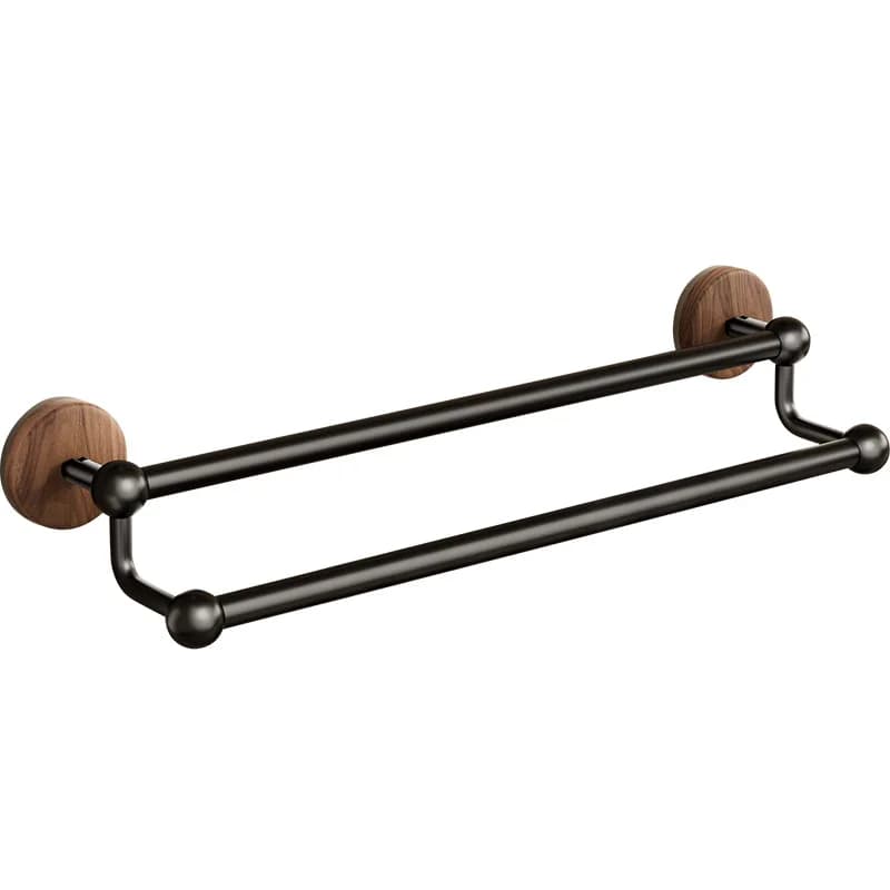 Timo. Portasciugamani da bagno minimalista senza foratura, a barra singola o doppia, 30-50 cm, con finitura effetto noce e ventosa