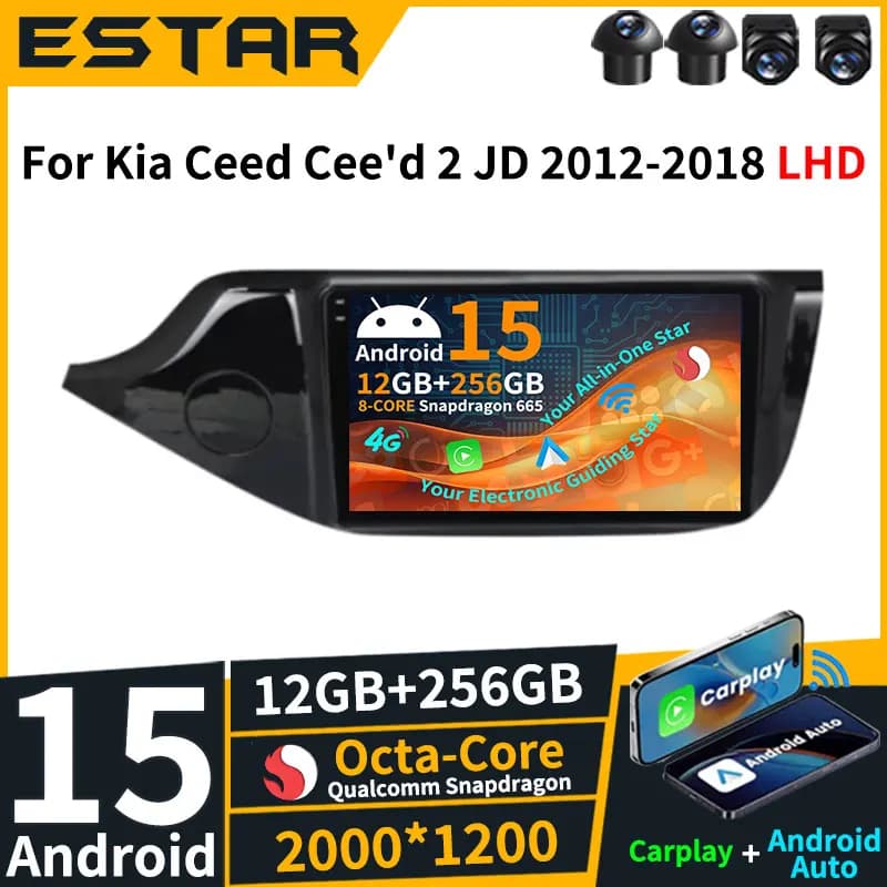 Wireless Carplay Auto Android 15 For Kia Ceed Cee'd 2 JD 2012-2018 Car Radio DSP Stereo 2K Screen 360 Camera 2din QLED 4G LTE BT