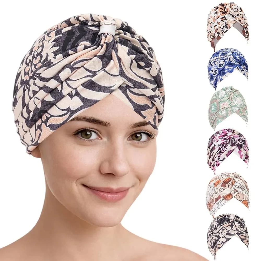 Indian Print Hijab Caps Knotted Style Pleated Islamic Headband Breathable Soft Comfortable Chemo Head Cover All Match Decor