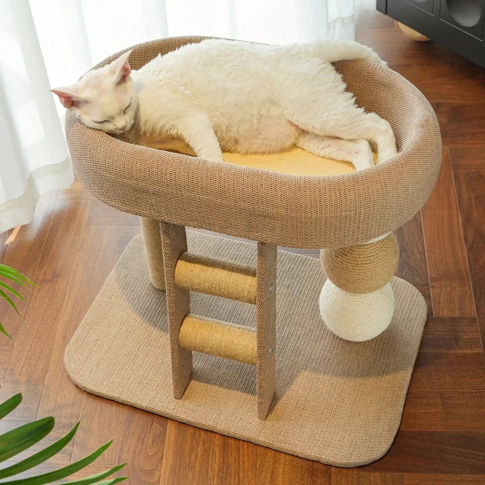 Cat Tree For Indoor Cats Cat Scratching Post With Large Bed Cooling Mat Ladder And Sisal Balls Multi-Level Cat Tower Furniture Stable Anti-Tip Cat Activity Center