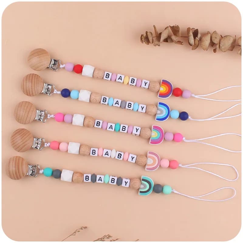 New Baby Beech Clip Catena ciuccio in silicone Arcobaleno Perline in silicone Porta ciuccio per neonati Allattamento Dentizione Giocattoli Accessori