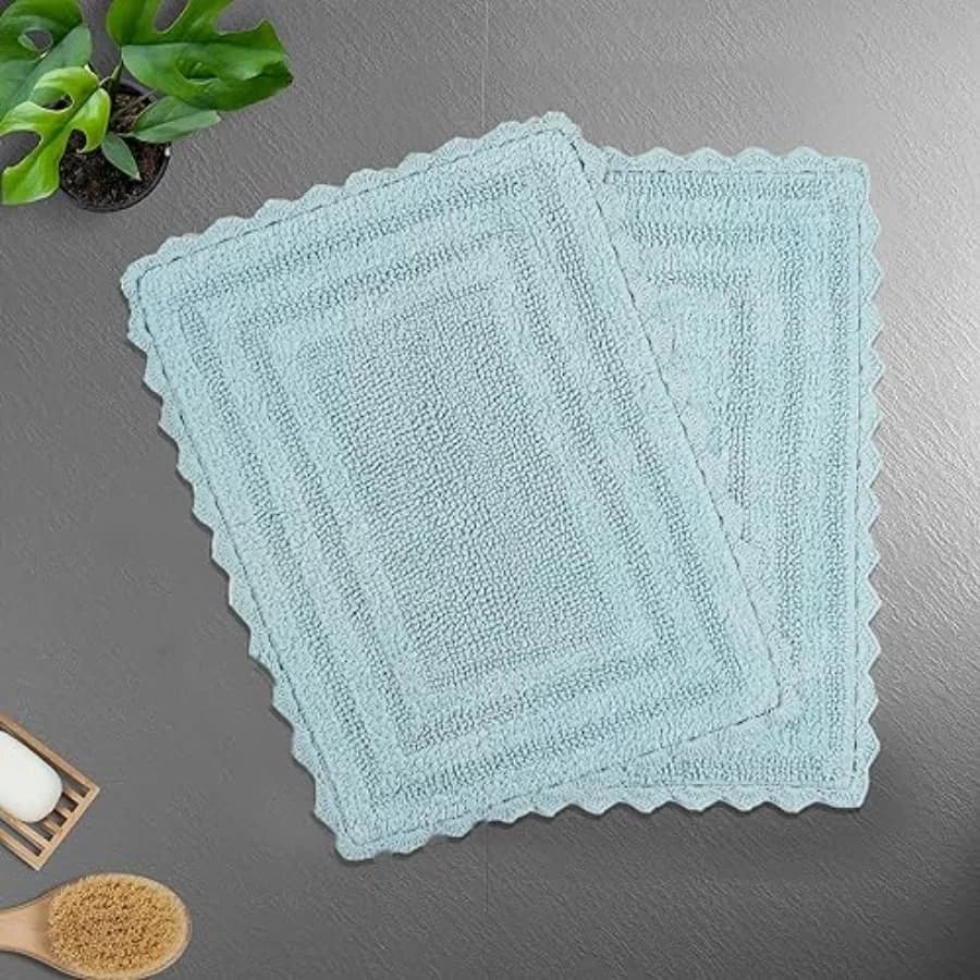 Set di 2 tappeti da bagno morbidi e reversibili della collezione Gorjeeus, in cotone, con bordo lavorato all'uncinetto, 19" x 26