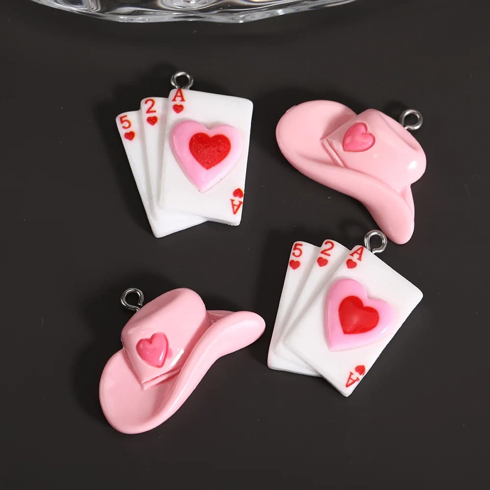 10 ciondoli per cappello a forma di cuore in resina con carta da poker per accessori per la creazione di gioielli, orecchini fai da te, collana, portachiavi