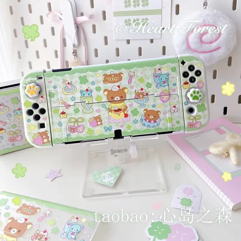 Custodia protettiva per Nintendo Switch Heart Forest, custodia rigida dal design originale con simpatico Rilakkuma portafortuna, per console di gioco Oled 2 Lite, regalo
