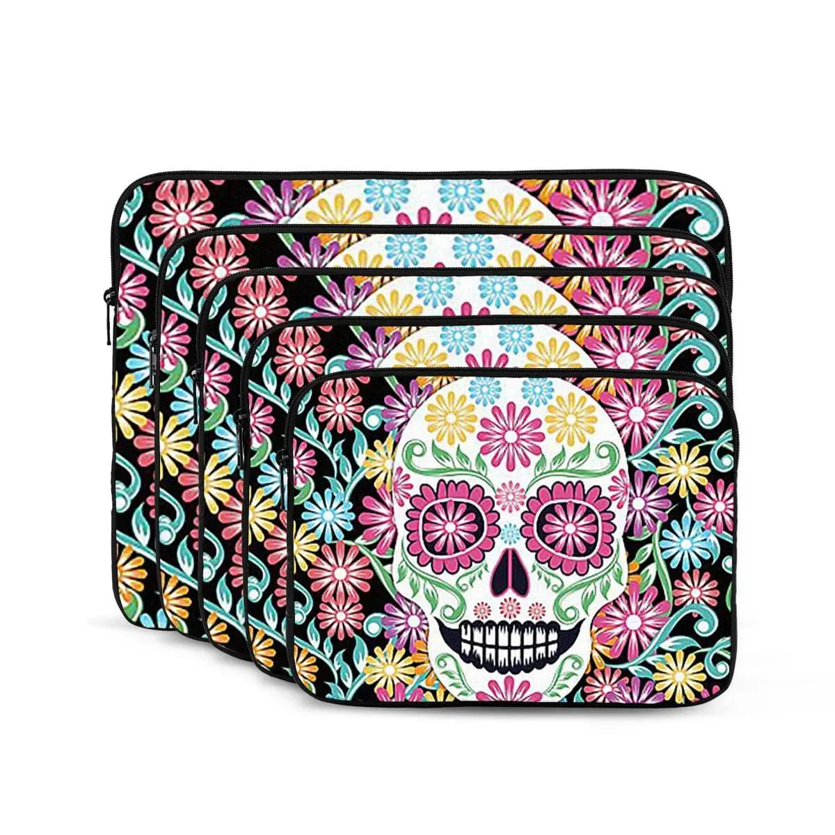 Borsa per laptop con motivo teschio giorno morto e floreale Custodia per notebook Custodia per notebook Custodia antiurto per tablet