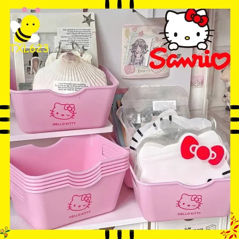 Set di organizer in plastica Hello Kitty da 2/4 pezzi, scatola portaoggetti da scrivania per cosmetici, articoli di cancelleria, accessori kawaii per casa, ufficio e bagno