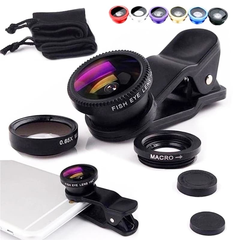 Micro obiettivo per fotocamera grandangolare Fisheye 3in1 per iPhone Xiaomi Redmi Zoom 3IN1 Fish Eye Len su obiettivi per smartphone con clip per telefono