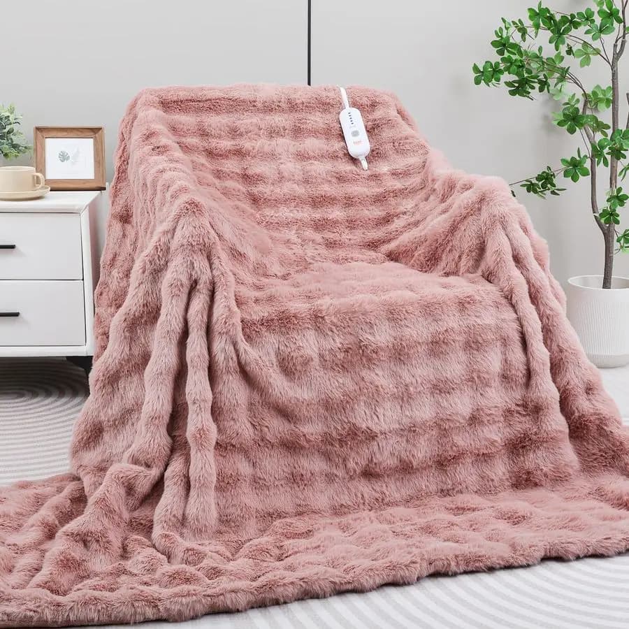 Coperta Elettrica 50x60 Morbida e Spessa con Bolle d'Aria per Divano, 5 Livelli di Calore e Spegnimento Automatico dopo 4 Ore, Protezione dal Surriscaldamento