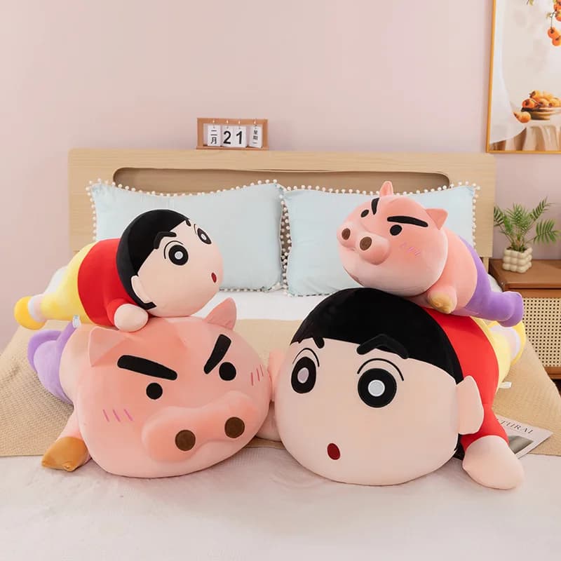 Kawaii Sanrio Peluche Carino Guardia Sinistra Maiale Pastello Shin Chan Bambola di Pezza Per Bambini Regalo Di Compleanno Peluche Cuscino Morbido Peluche Per Bambini