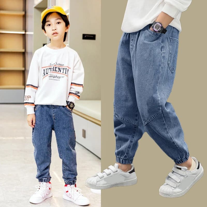 Jeans per Ragazzi 3-12 Anni Primavera Autunno Moda Slim Fit con Inserti Pantaloni Lunghi in Denim per Bambini