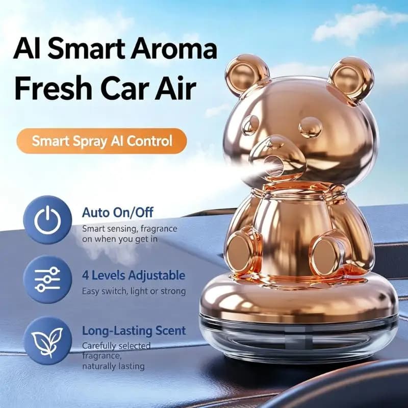 Cute Bear Shape Car Air Freshener Rechargeable Automatic Car Odor Eliminator Spray Aromatherapy Diffuser Car Interior Perfume
