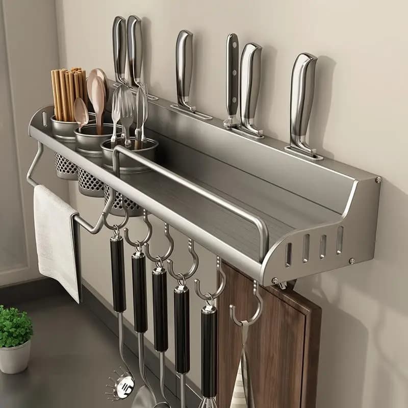 Kitchen Wall-Mounted Space Aluminum Knife Holder Multi-Functional Home Use Storage Ra for Knife Tools Vegetable Knife