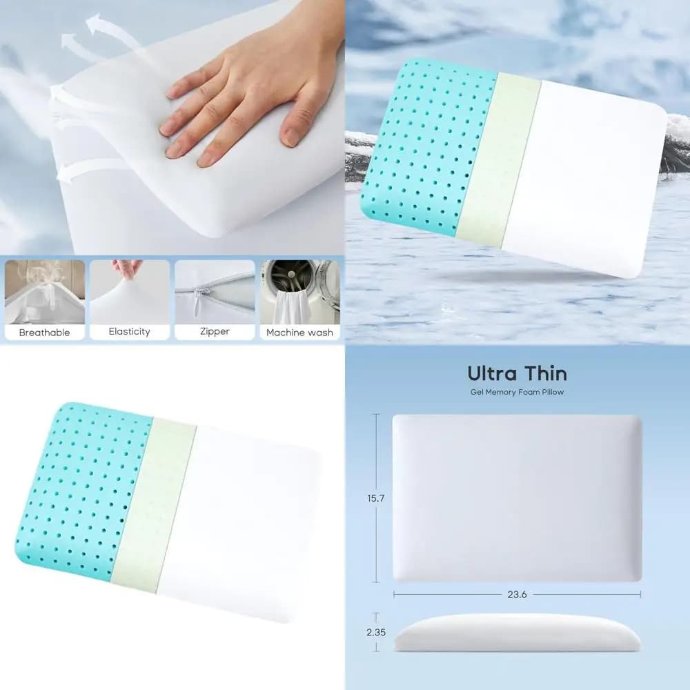 Cuscini sottili e rinfrescanti in memory foam per l'estate, ideali per schiena, stomaco e chiuse laterali, fodera lavabile, comfort premium (23,6 x