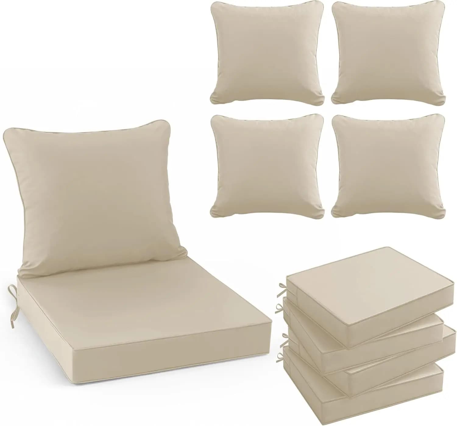 Cuscini per sedie da patio 22x22 pollici, set da 4 con cuscino per schienale e cuscino per seduta per mobili da esterno, colore crema
