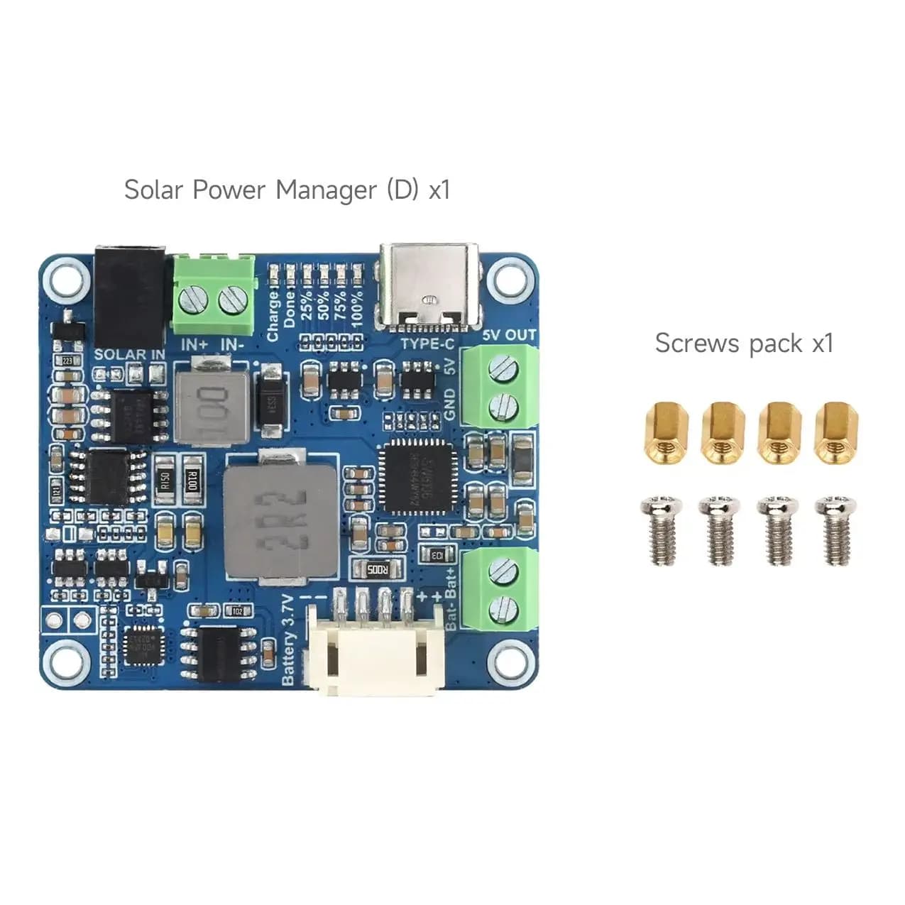 Waveshare solar power management module (D), supports 6V~24V solar panel and power adapter type C, 5V/3A, for Raspberry Pi/Arduino
