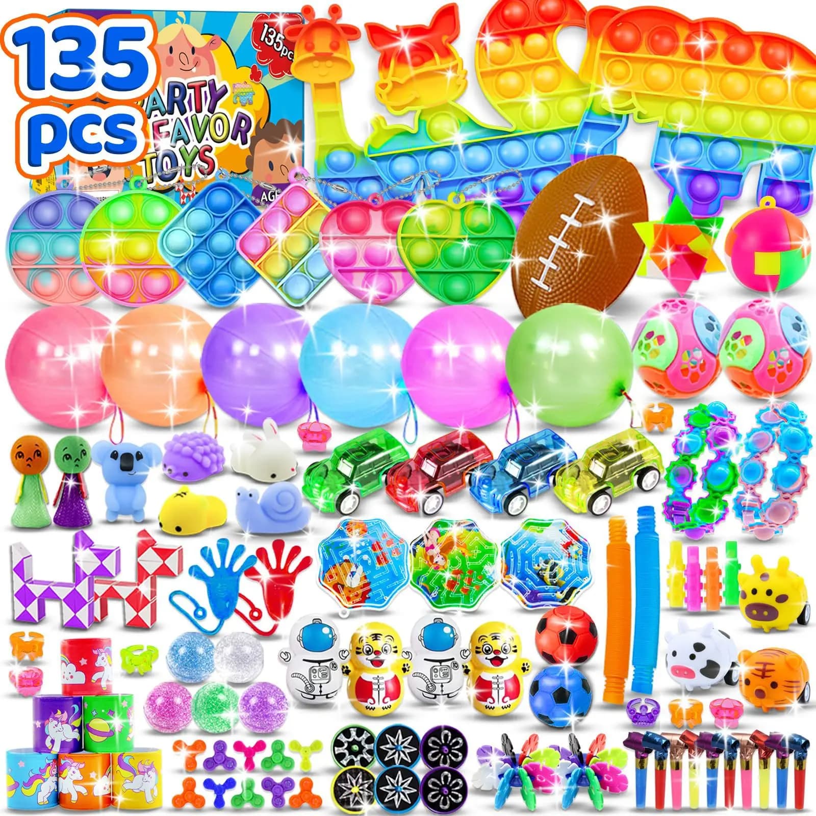 117/124/135pc Bambini Compleanno Pinata Giocattoli Braccialetti a scatto Push Bubble Fidget Giocattoli Premio di Carnevale Pinata Riempitore Giocattoli sfusi Regali per bambini