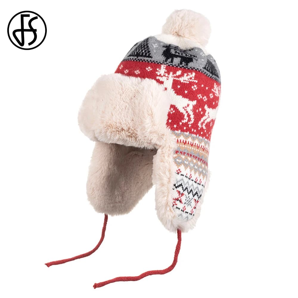 Cappello Bomber Lavorato a Maglia FS Rosso Arancione per Uomo, Berretto Invernale Caldo in Peluche per Donna, Cappello Russo Antivento da Esterno con Paraorecchie 2026