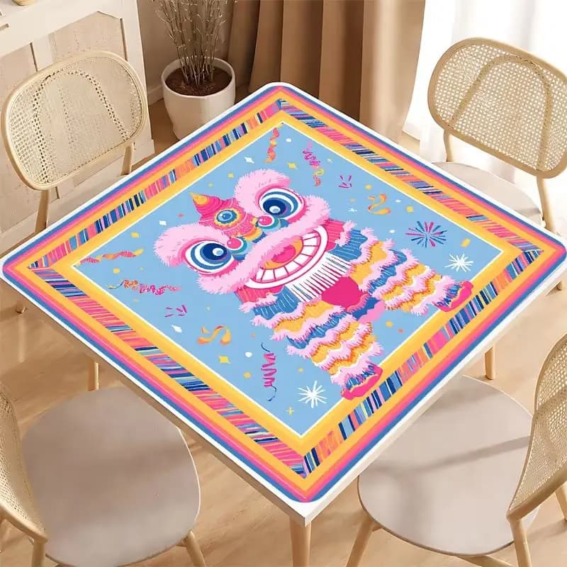 VIKAMA Chinese Lion Dance Crystal Velvet Mahjong Mat Non Slip Soft Foldable American Mahjong Poker Domino Home Decor