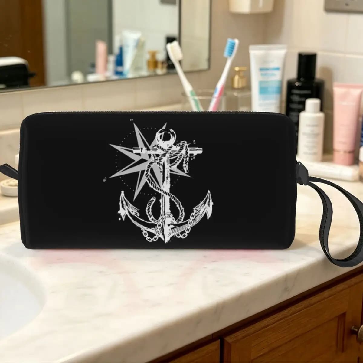Nautical Compass Captain Anchor Boat Makeup Bag Cosmetic Organizer Storage Dopp Kit for Women Beauty Travel Pencil Case
