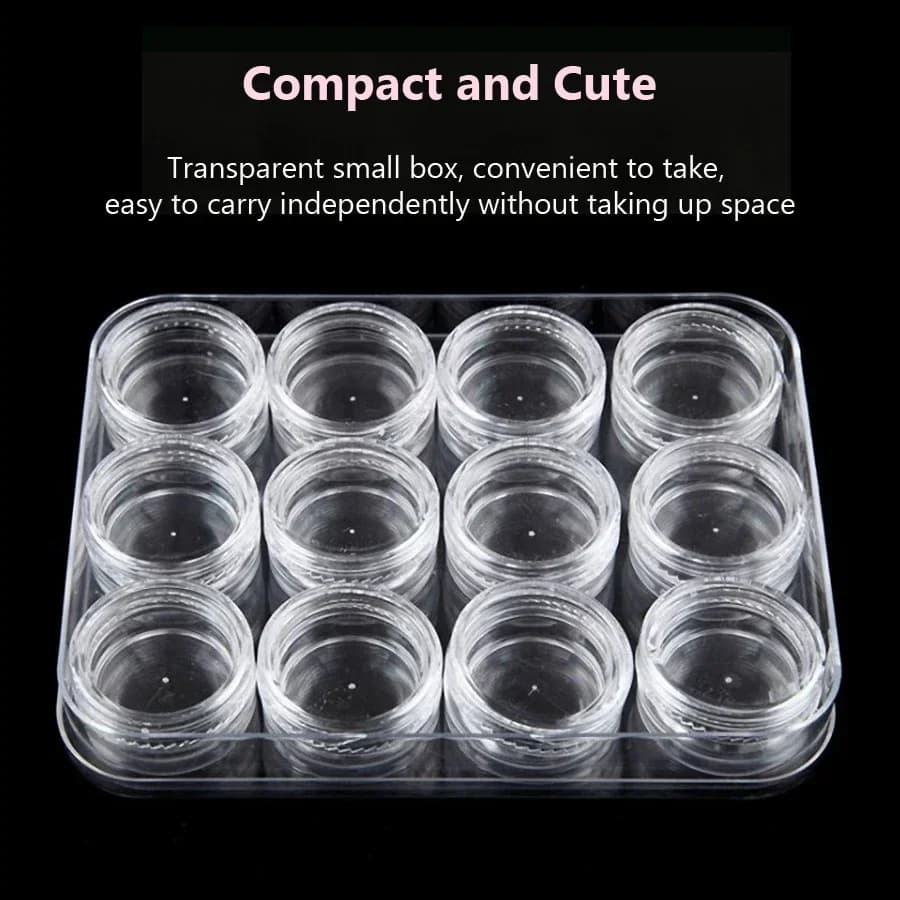 Organizer da 12 scomparti per forniture per nail art, strass, perline, scatola contenitore per gioielli per unghie