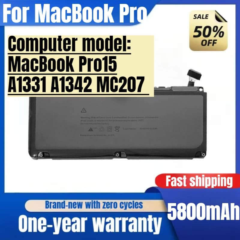 For MacBook Pro15 A1331 A1342 MC207 Laptop Battery High Capacity Battery High Quality Replacement Batteries