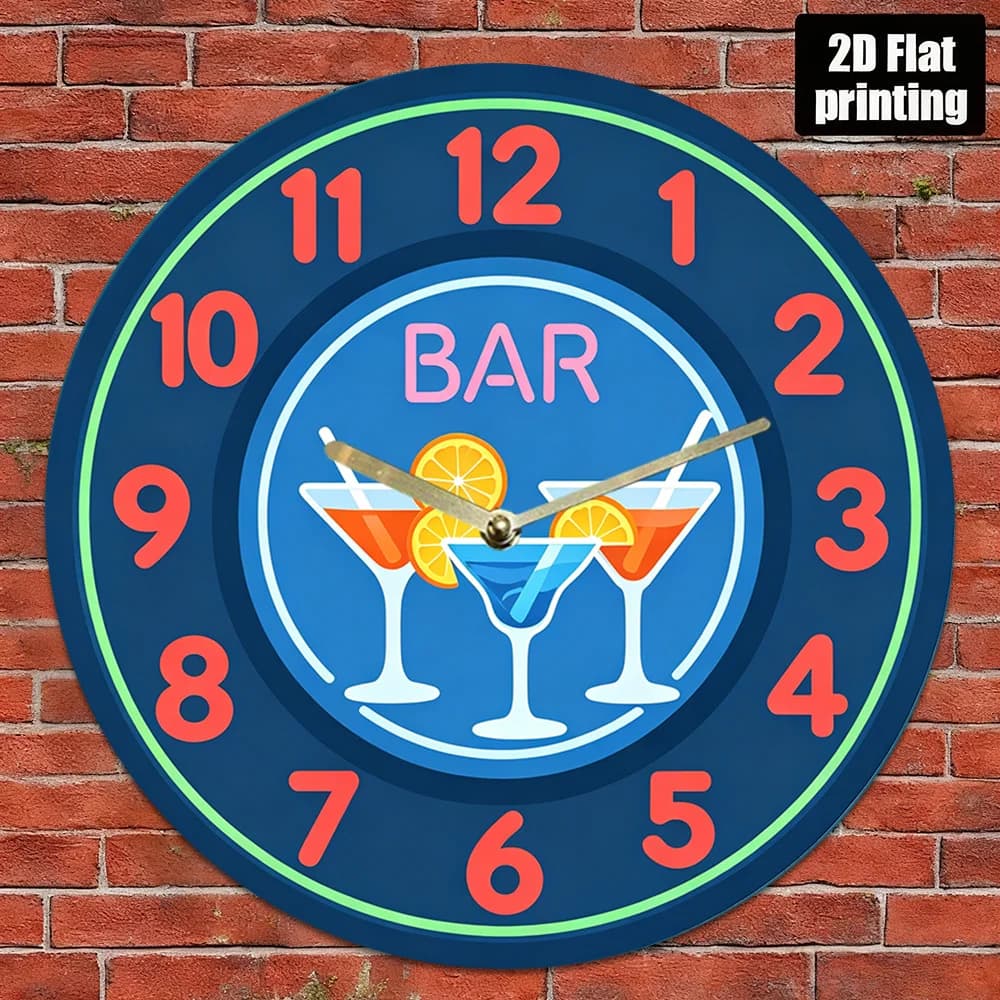 Orologio da parete 2D non luminoso con motivo a barre e a tema bevande e bottiglie, un orologio da parete silenzioso 2D da 8 pollici, utilizzando