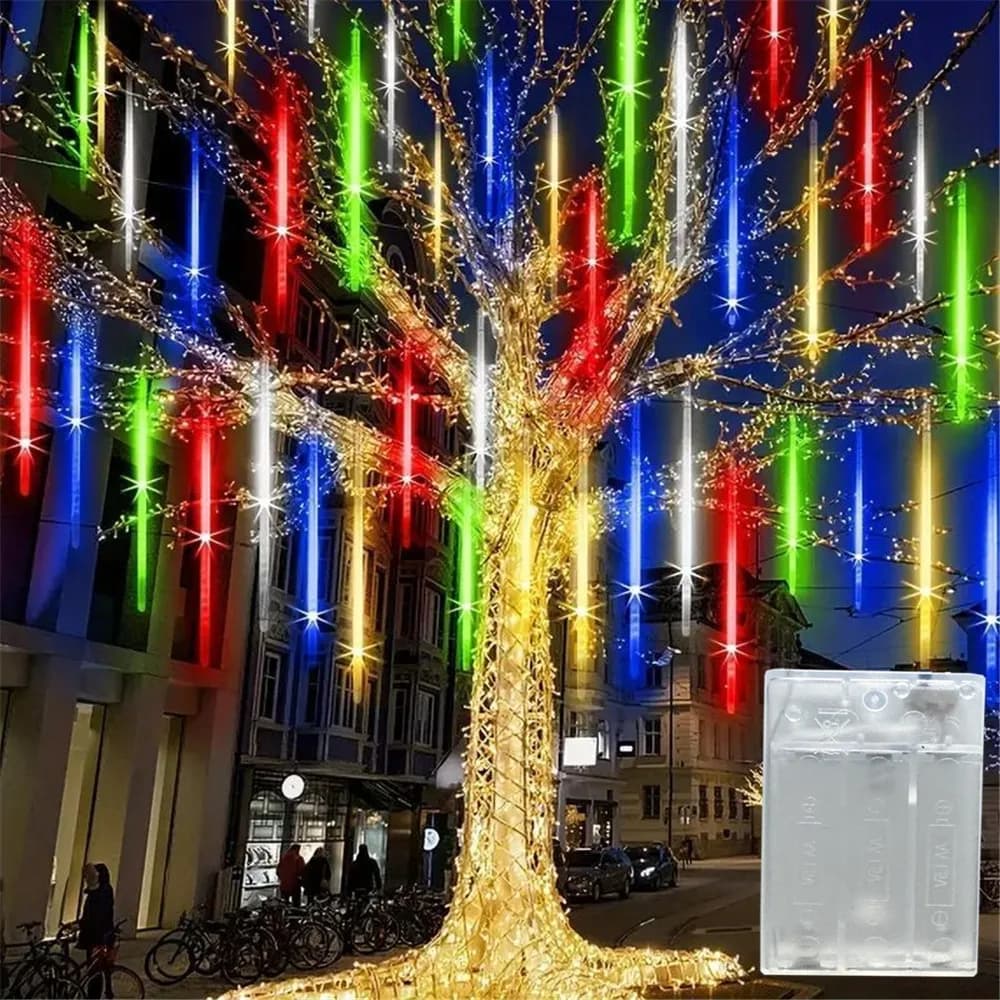 Luci LED a Cascata Effetto Pioggia di Meteore, Luci Fatate a Stringa per Matrimoni, Compleanni, Feste, Patio, Decorazioni Nuziali, Alimentate a Batteria, 30cm