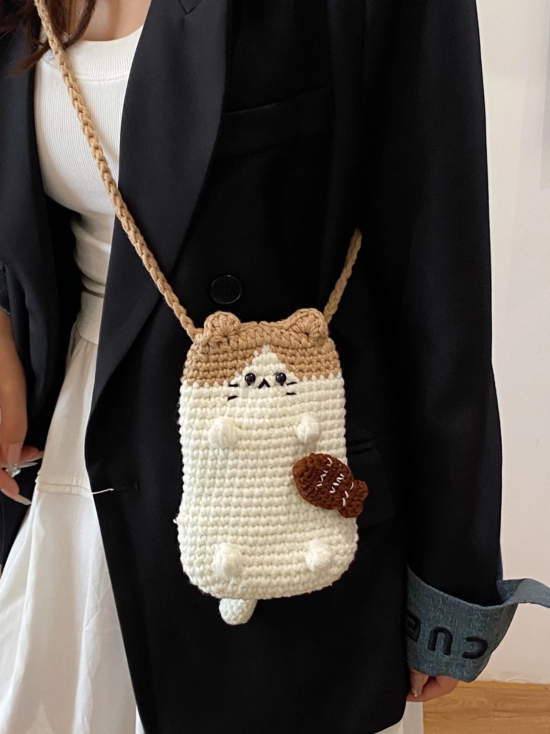Graziosa Borsa a Tracolla Lavorata a Mano, Porta Cellulare, Portamonete per Bambini, Borsa Morbida in Filato all'Uncinetto, Regalo