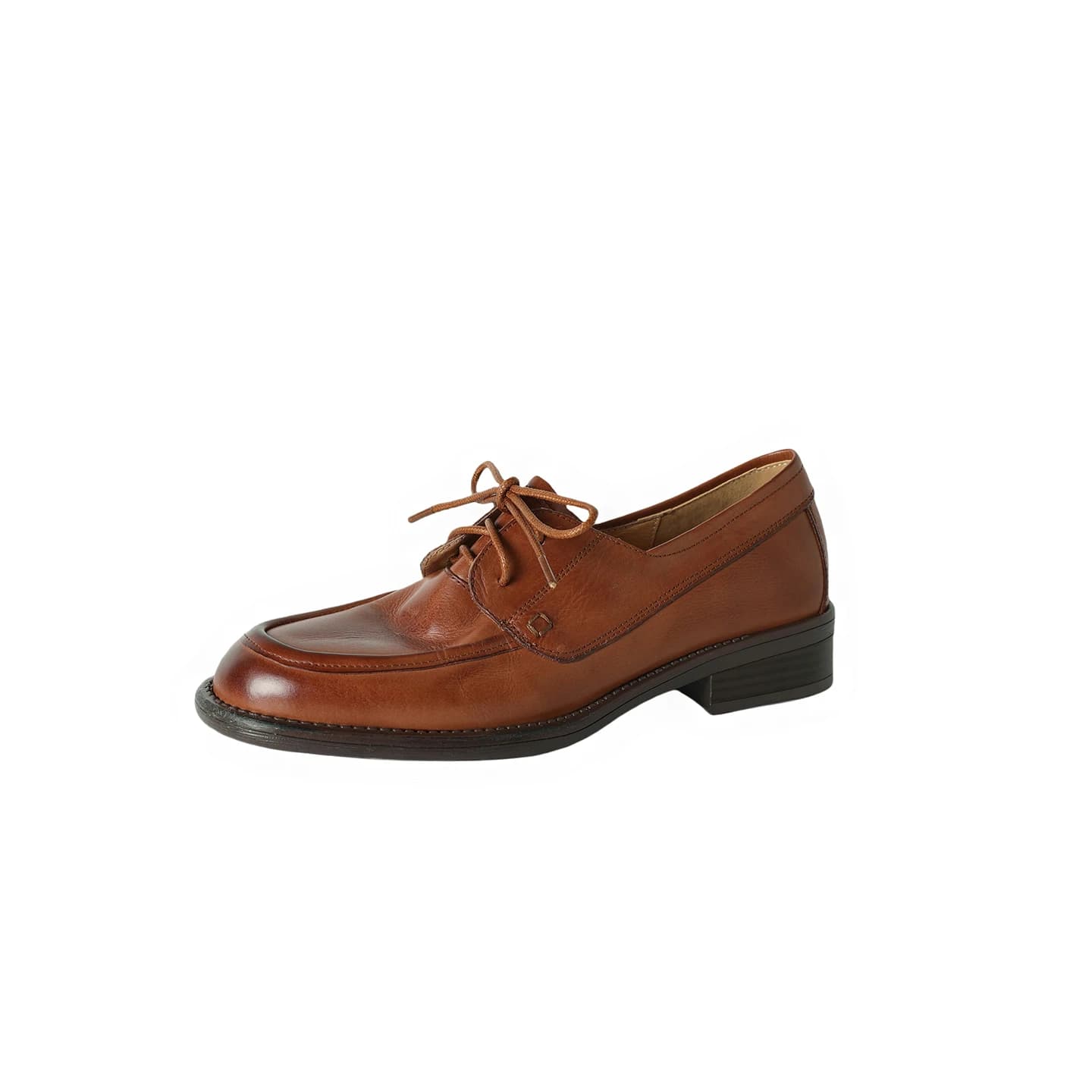 2026 Autumn Popular Natural Leather Loafers Women Round Toe Lace Up Med Thick Heels Soft Back Leisure Pumps Female Footwear